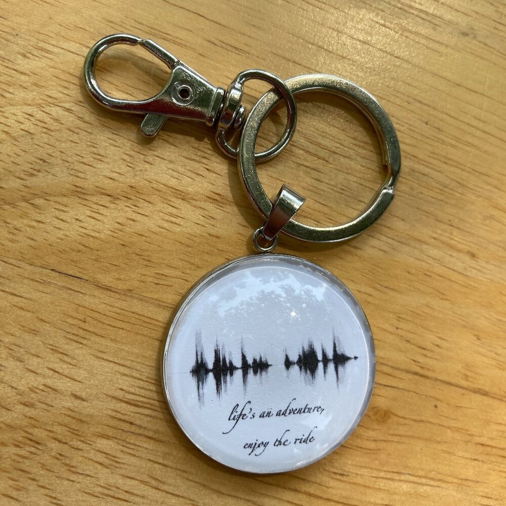 NEW Life's An Adventure Soundwave Steel Keychain 1.18in Black White Minimalist